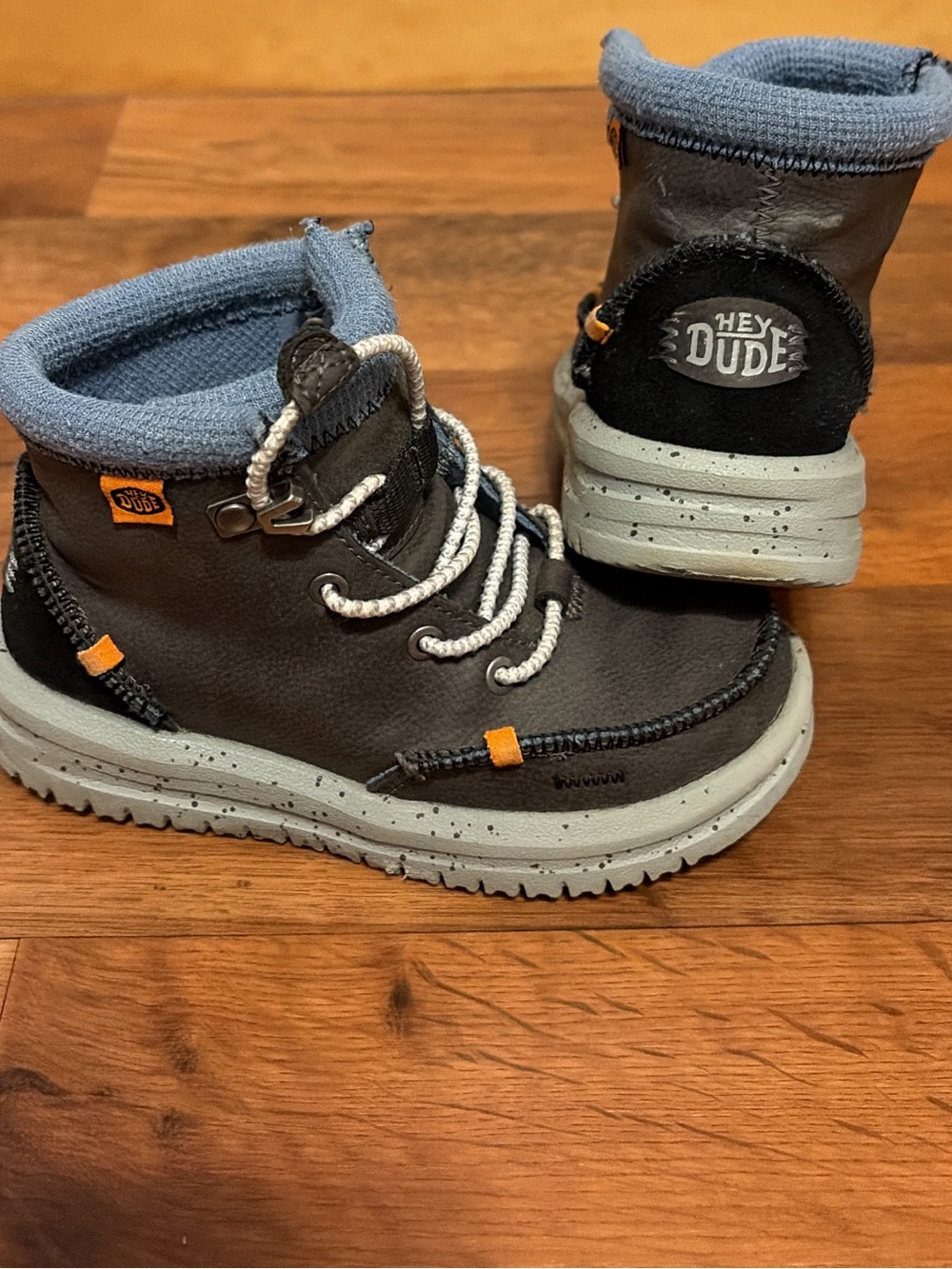 Hey Dude Kids Gray Boots with Blue Collar and Orange Trim